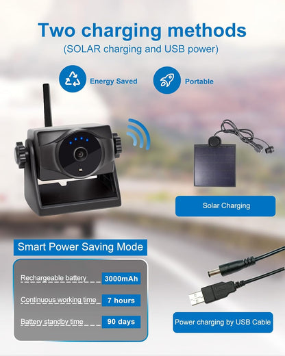 1080P Solar Magnetic Wireless Backup Camera, 90 Days Standby Rechargeable Battery, Waterproof