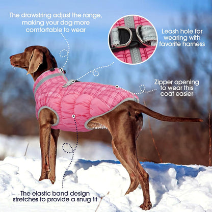 FUAMEY Dog Coat for Large Dogs,Waterproof Dog Winter Jacket with Harness Built in Puppy Cold