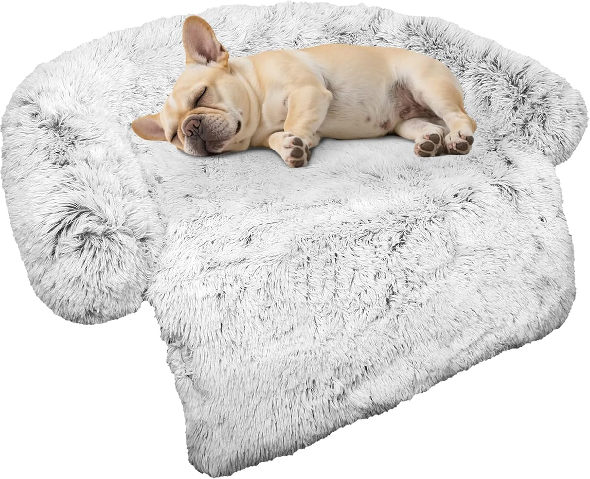 Calming Dog Bed Fluffy Plush Dog Mat for Furniture Protector with Removable Washable Cover for