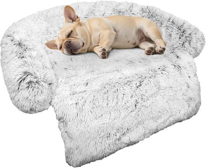 Calming Dog Bed Fluffy Plush Dog Mat for Furniture Protector with Removable Washable Cover for