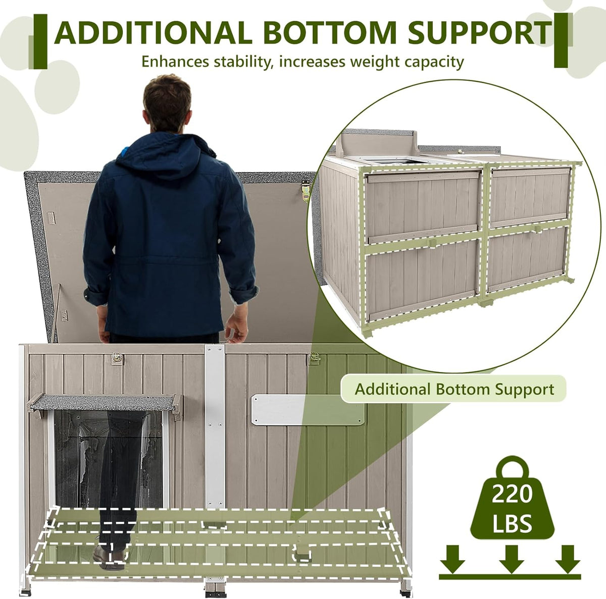 Large Dog House Outdoor XL Wooden Dog House with Weatherproof Asphalt Roof, Chew-Resistant Frame