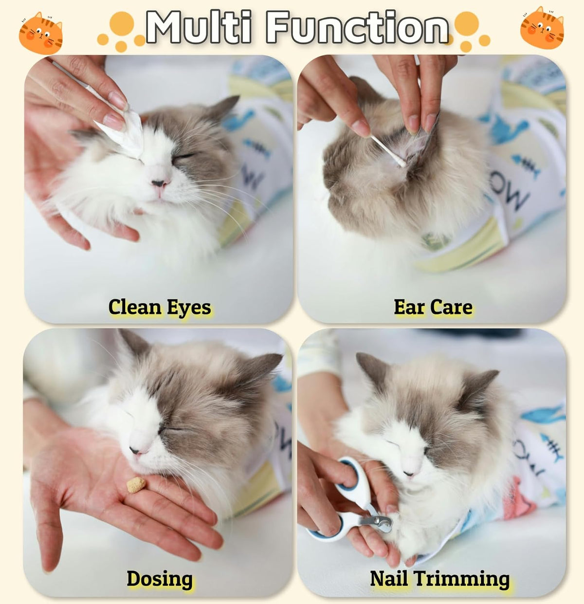 Cat Wrap for Grooming-Premium Cat Grooming Wrap Cat Restraint for Nail Clipping, Self-Adherent Soft