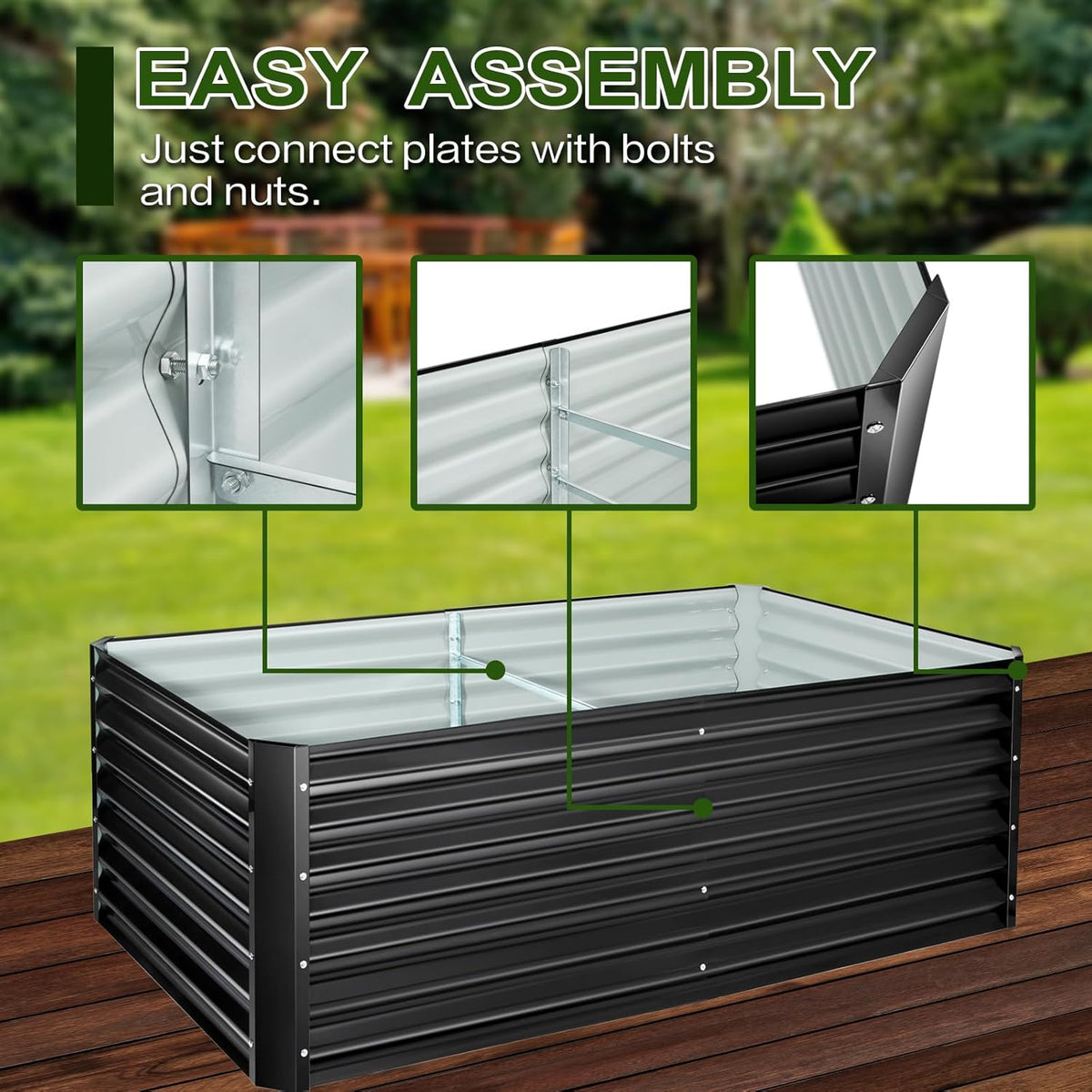 EDOSTORY Metal Raised Bed Garden Bed Kit, 6x3x2ft Tall Galvanized Planter Raised Garden Boxes