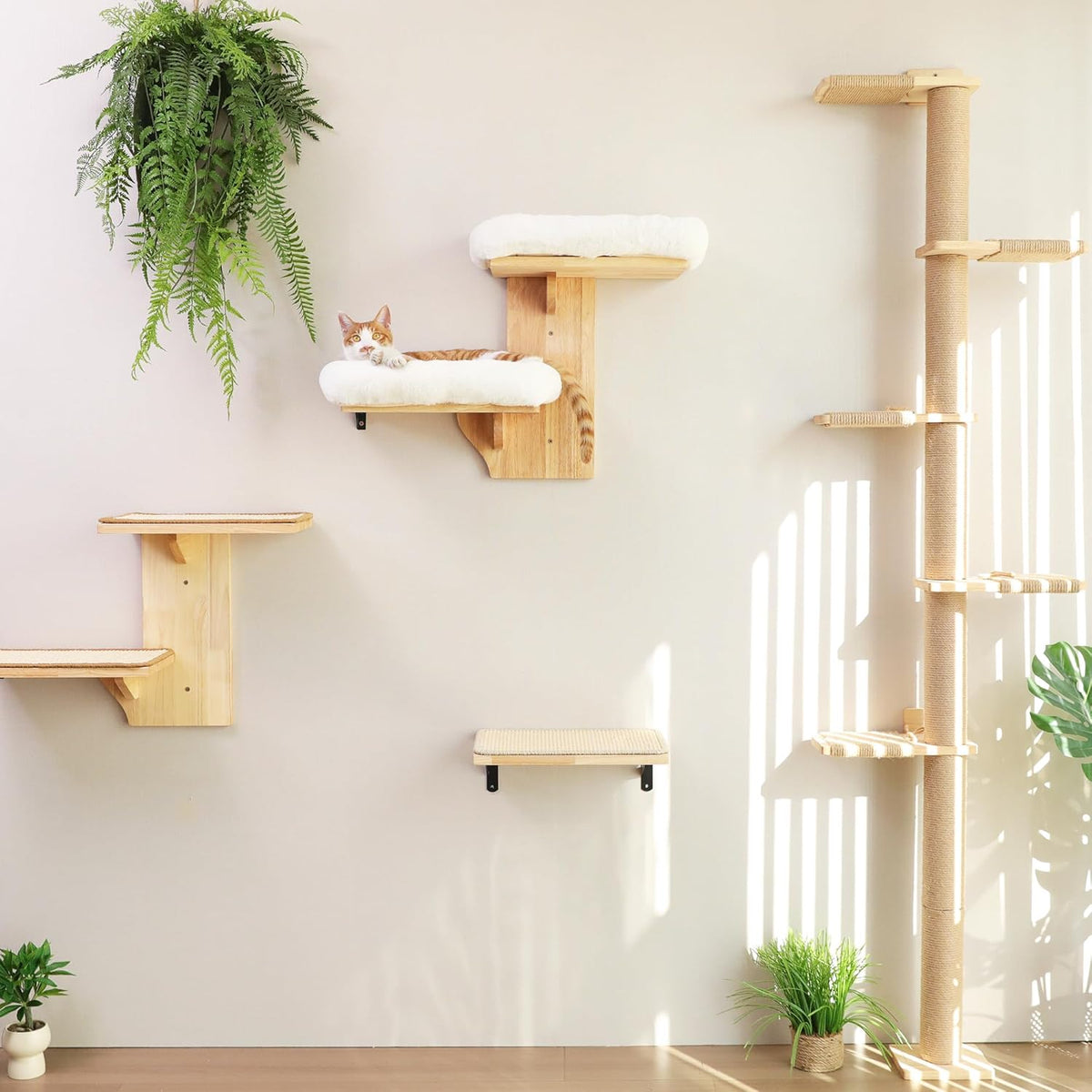 FUKUMARU Cat Wall Shelves, 2 Platform Cats Walls Furniture, Tree Shape Kitten Floating Shelf with