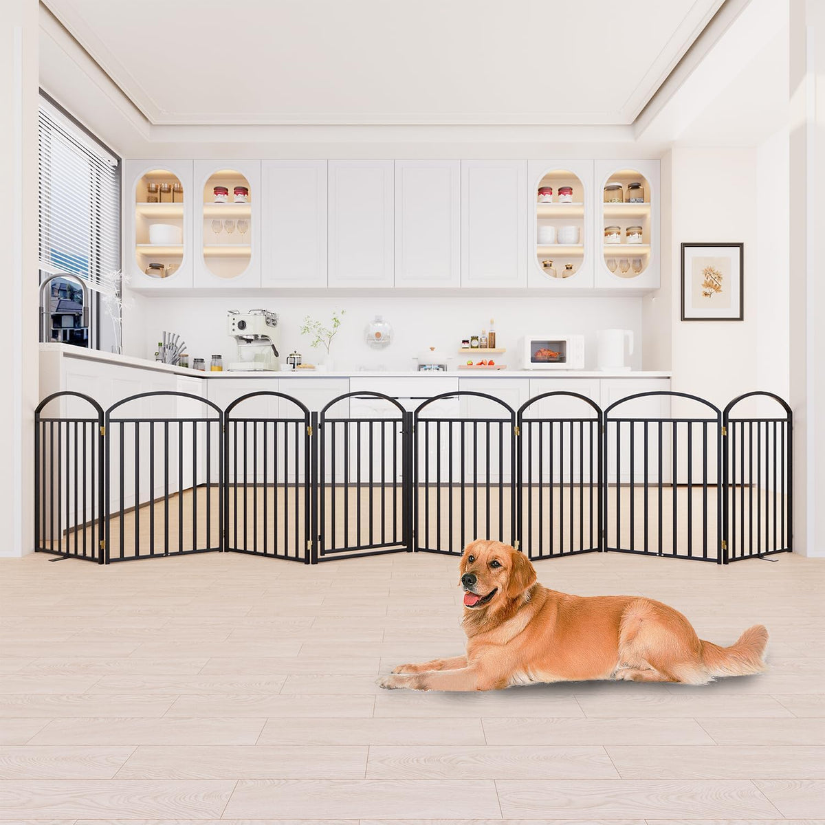 8 Panles Full Matel Freestanding Dog Gates with Door, 192"Extra Wide 32"Tall Free Standing Dog Pet