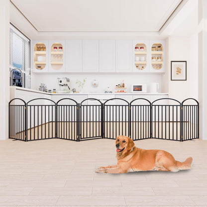 8 Panles Full Matel Freestanding Dog Gates with Door, 192"Extra Wide 32"Tall Free Standing Dog Pet
