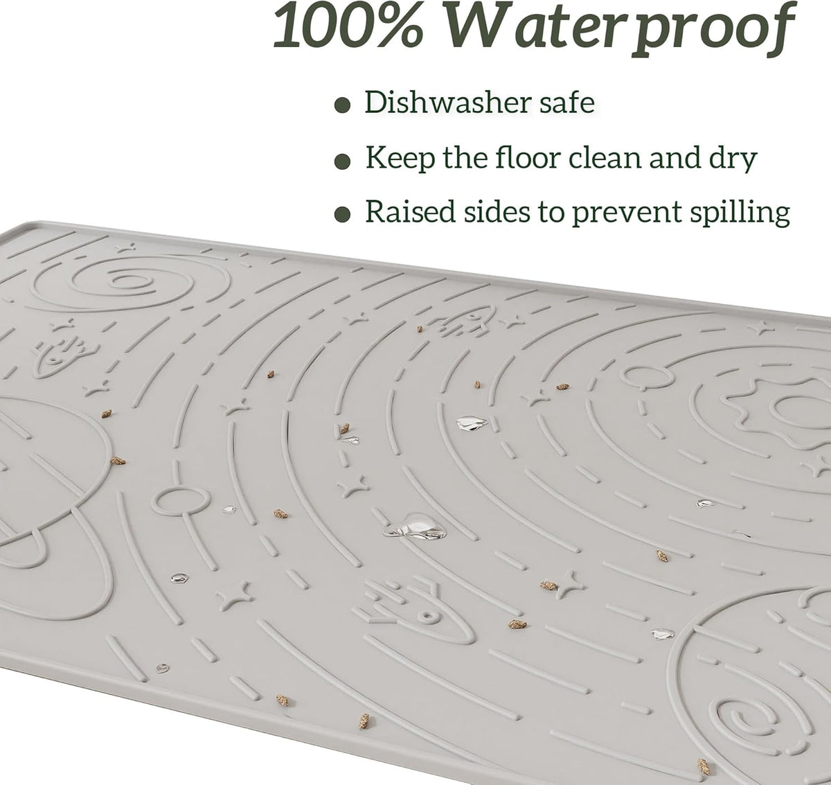 OHMO Dog Food Mat, Silicone Waterproof Cat Food Mat, Non-Skid Spill Proof Pet Feeding Mat for Food