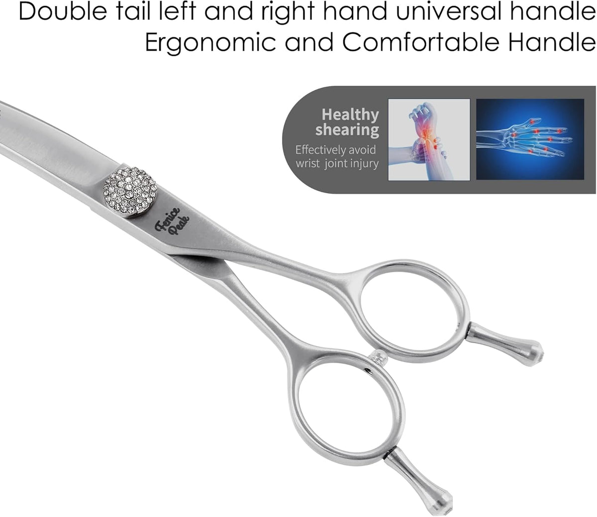 Fenice Peak Curved Dog Grooming Scissors with Jewelled Screw 440C Stainless Steel Pet Grooming