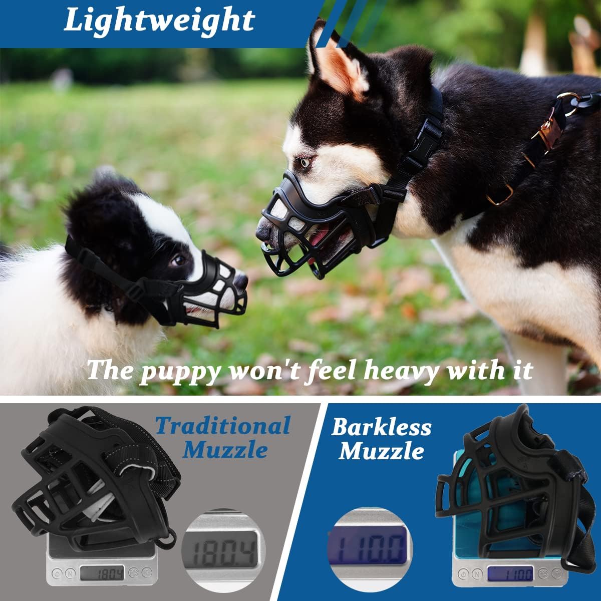 BARKLESS Dog Muzzle, Basket Muzzle Anti Biting Chewing, Sturdy Lightweight Cage Mouth Cover for