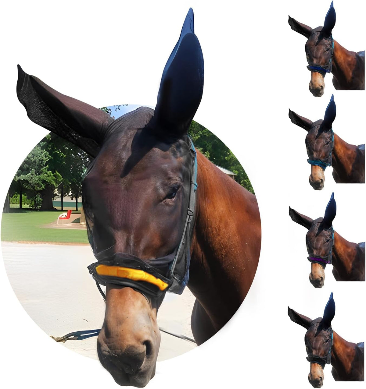 Donkey Fly Mask with Long Ears (Orange) Half Hoodie for Standard Donkey, Made in USA - Mule Fly