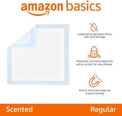 Amazon Basics Scented Dog and Puppy Pee Pads, 5-Layer Leak-Proof Super Absorbent, Quick-Dry