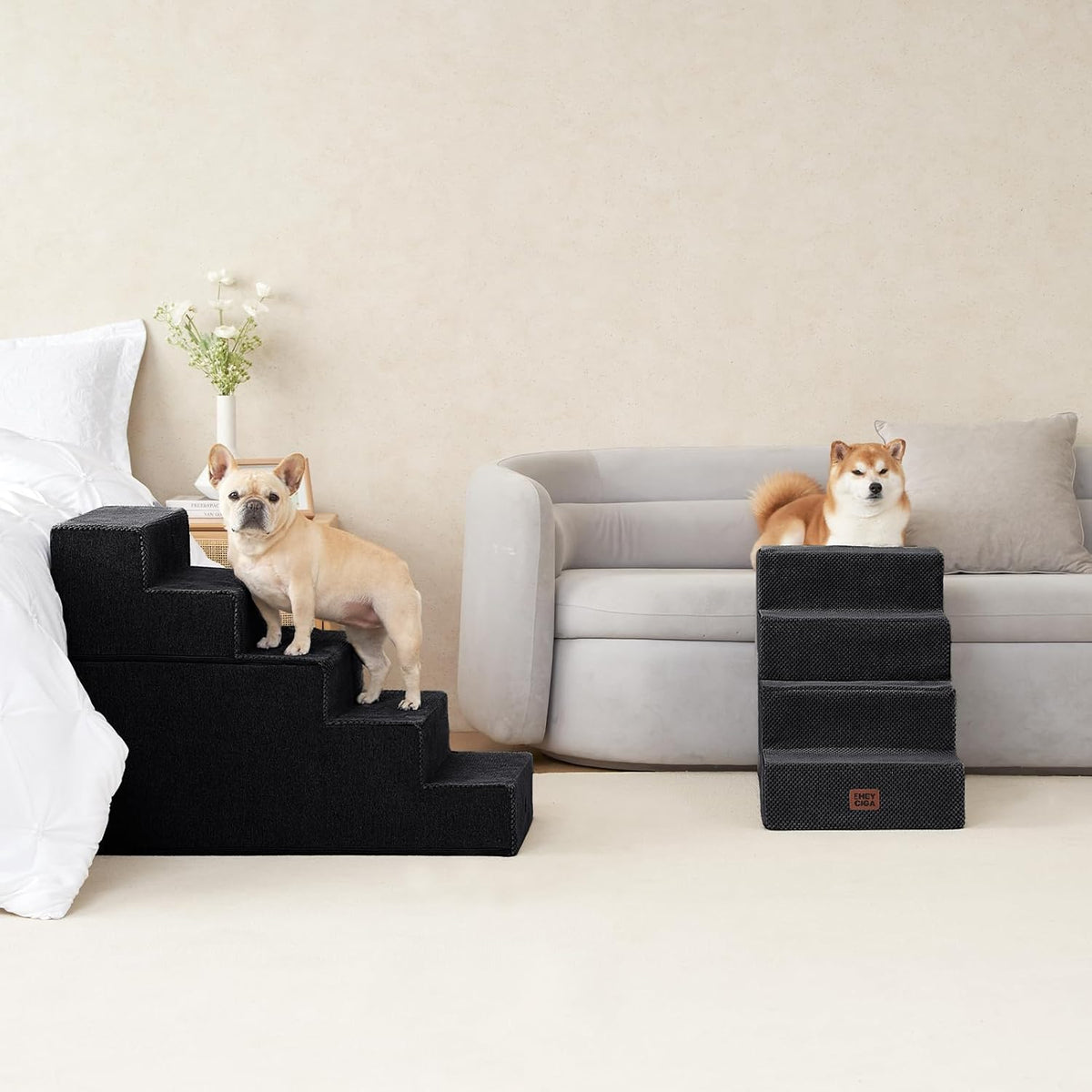 EHEYCIGA Dog Stairs for High Bed 25" H, 5-Step Extra Wide Dog Steps for Bed, Pet Steps for Small