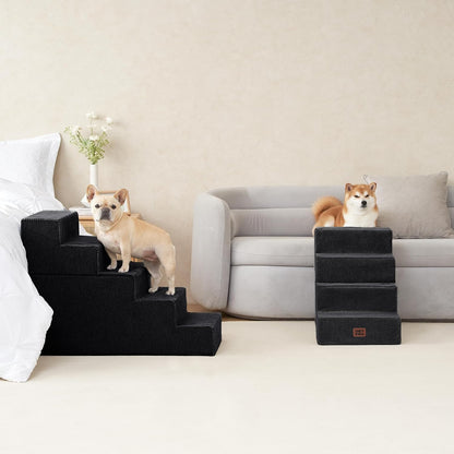EHEYCIGA Dog Stairs for High Bed 25" H, 5-Step Extra Wide Dog Steps for Bed, Pet Steps for Small