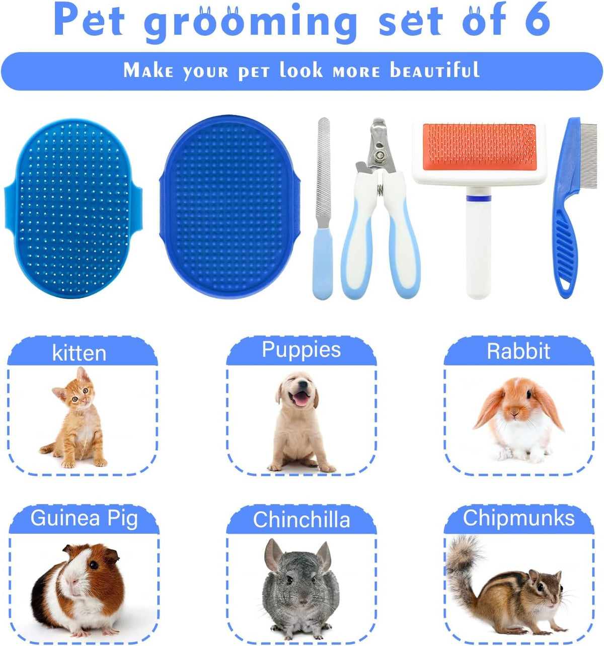 Pet Grooming Kit with Slicker Brush Bath Massage Glove Brush Pet Shedding Comb Nail Clipper Trimmer