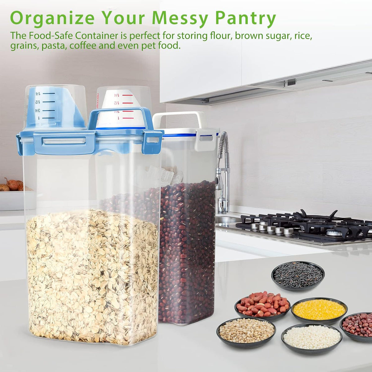 Rice Airtight Storage Container, 3 to 5Lbs Cereal Dry Food Flour Bin, Pet Dog Cat Food Dispenser