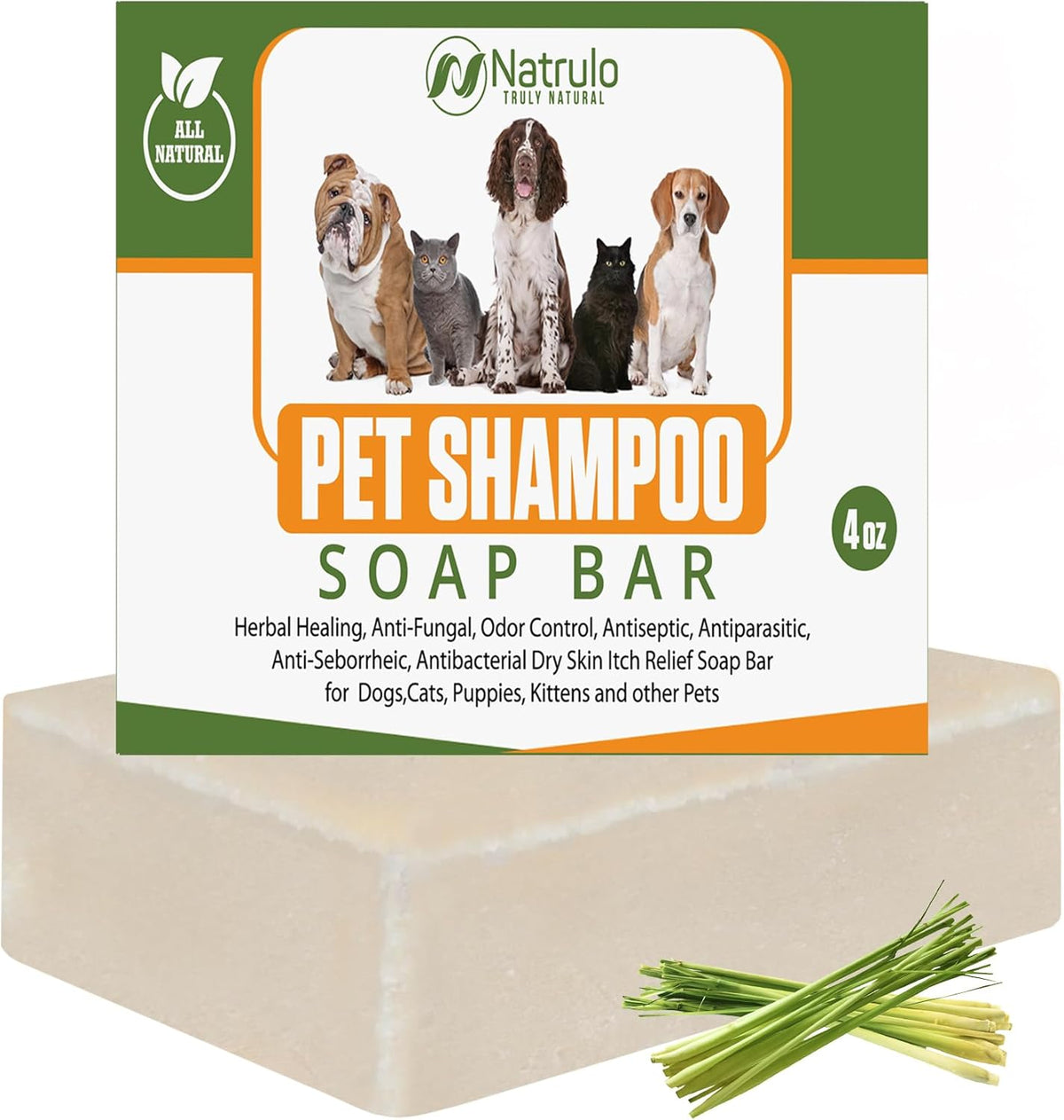 Natrulo All Natural Pet Shampoo Soap Bar for Dogs, Cats, Puppies – Herbal Healing Dry Skin Itch