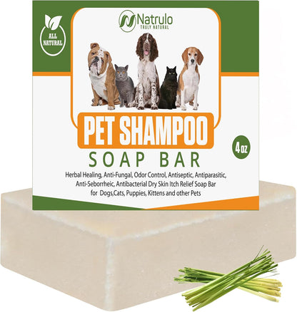 Natrulo All Natural Pet Shampoo Soap Bar for Dogs, Cats, Puppies – Herbal Healing Dry Skin Itch