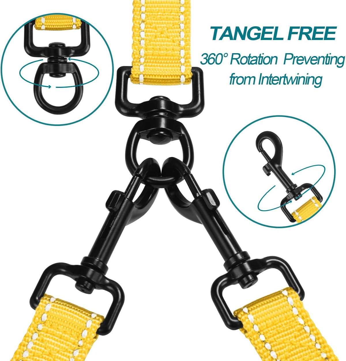 PetBonus Double Dog Leash, No Tangle Dual Leash, Reflective Walking Training Lead, 4 Comfortable
