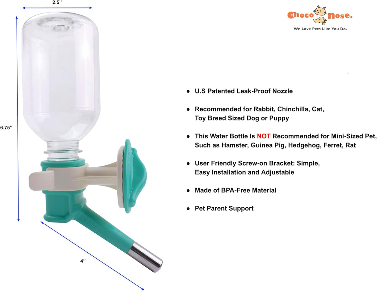 Choco Nose Patented No-Drip Water Bottle/Feeder and Detachable Food Dish Set for Puppies/Toy Breed