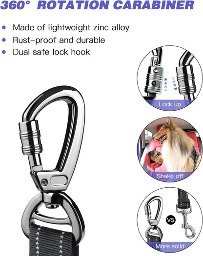 AUBELL Dog Seat Belt for Car,Updated 3-in-1 Adjustable Reflective Bungee Heavy Duty Dog Car Harness
