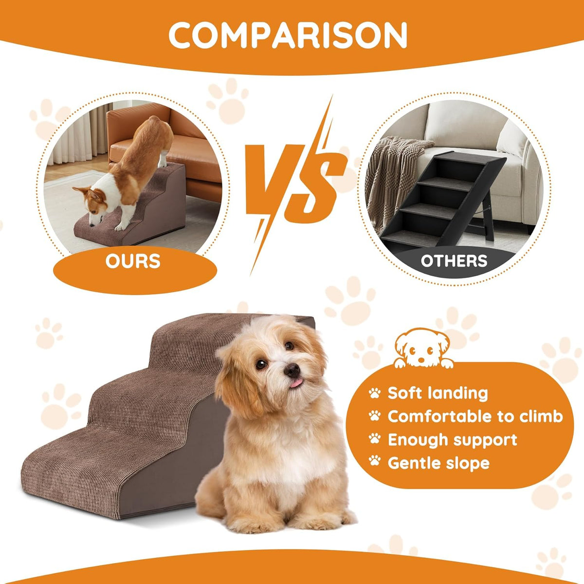 Pet Stairs, Dog Stairs for Small Dogs, Dogs Steps, 5-Step Curved Dog Ramp for Bed, Couch, Sofa, Car