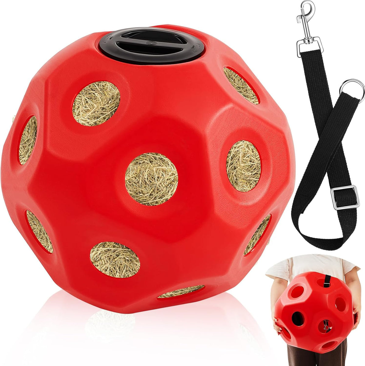 15.75" Hay Ball for Horse with Hanging Strap Slow Feed Horse Treat Ball Extra Large Hanging for