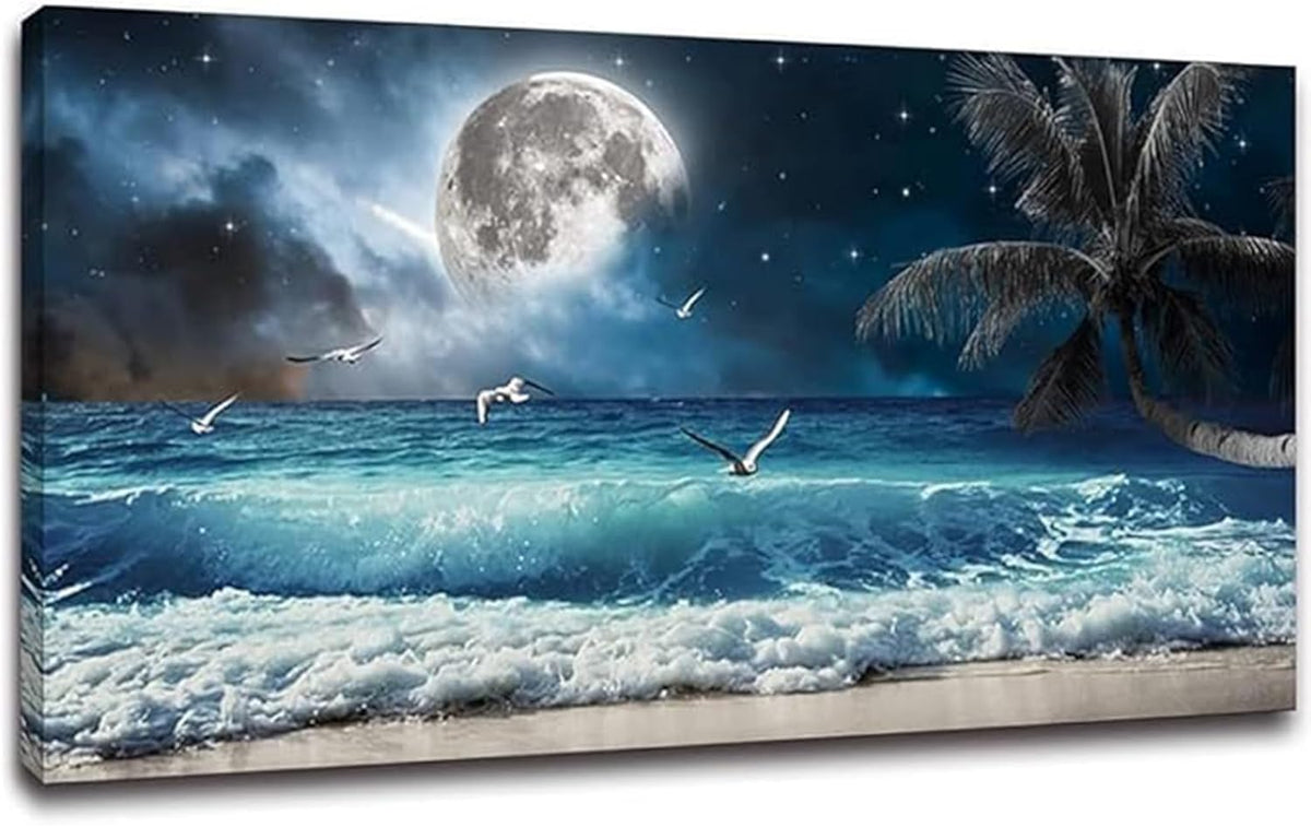 Yxbhhym large Moon Ocean Wall Art Seascape Sea Wall Pictures Canvas Beach Prints Poster Scenery