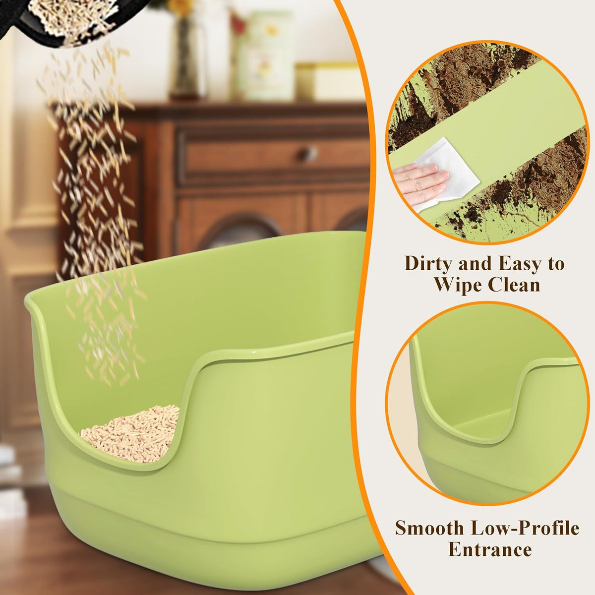 Gefryco Large Cat Litter Box with High Sided 24.6"x18.3"x12.2" - Jumbo Extra Large Open Anti