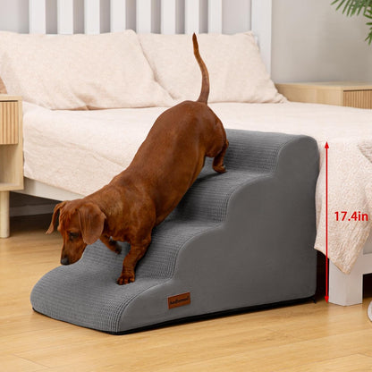 4-Step Dog Stairs and Ramp for Beds or Couches – Non-Slip Sturdy Pet Steps for Small Dogs and