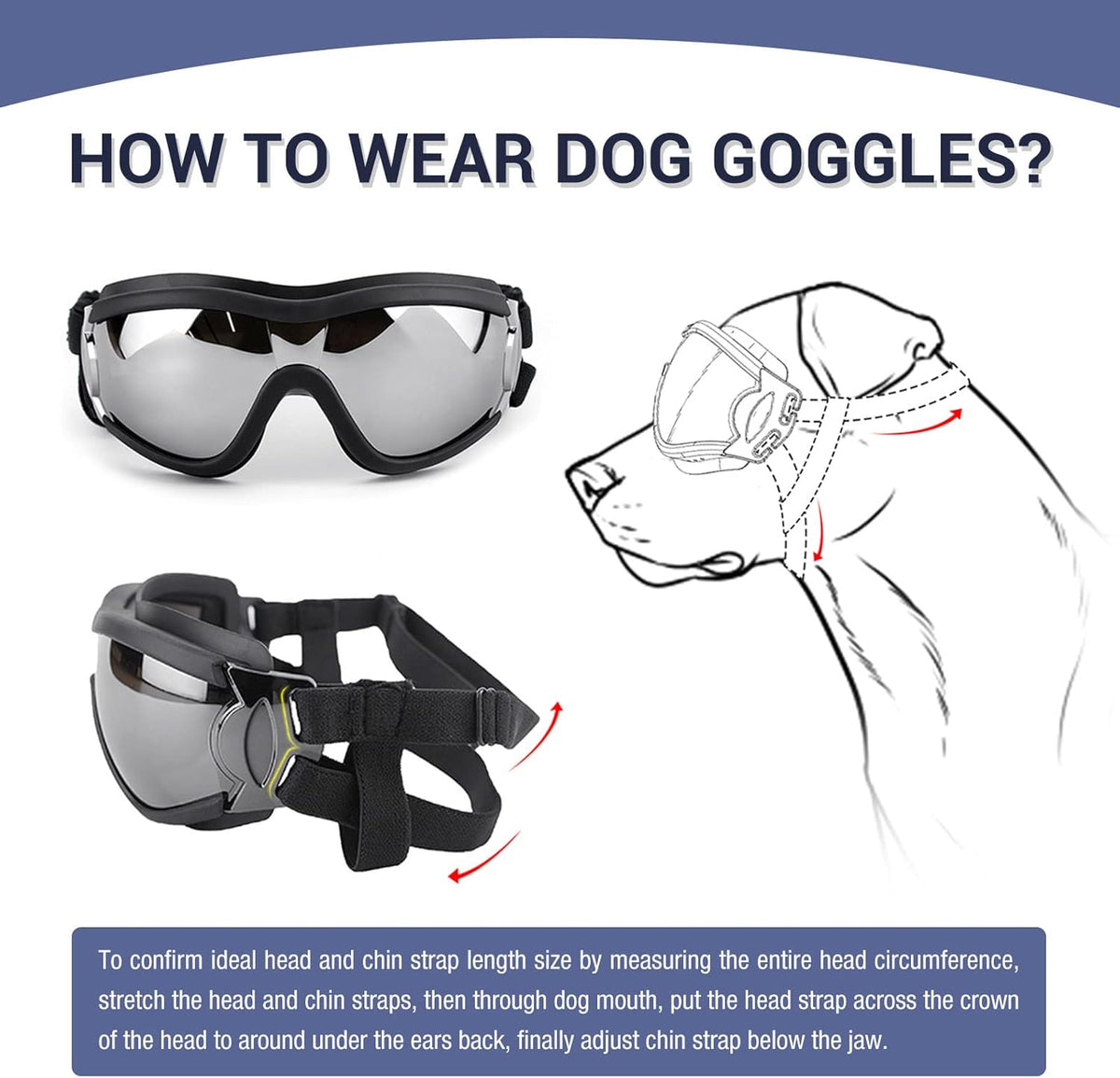Pack of 2 Dog Goggles Dog Sunglasses for Medium to Large Breed Anti-UV Eye Protection with