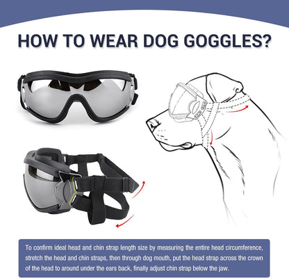 Pack of 2 Dog Goggles Dog Sunglasses for Medium to Large Breed Anti-UV Eye Protection with