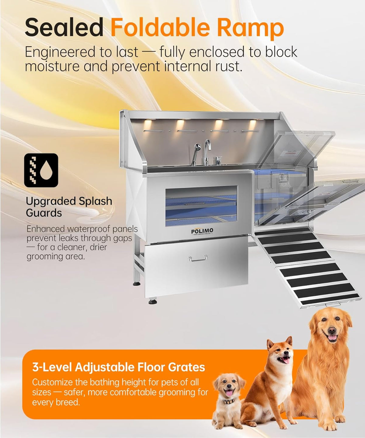 POLIMO Dog Washing Station, LED Professional Stainless Steel Dog Bathing Station 61", Dog Grooming