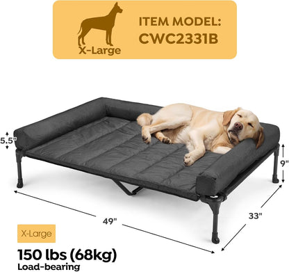 Veehoo Cooling Elevated Dog Bed Add Removable Waterproof Bolster Cushion Mat, Raised Pet Cot with