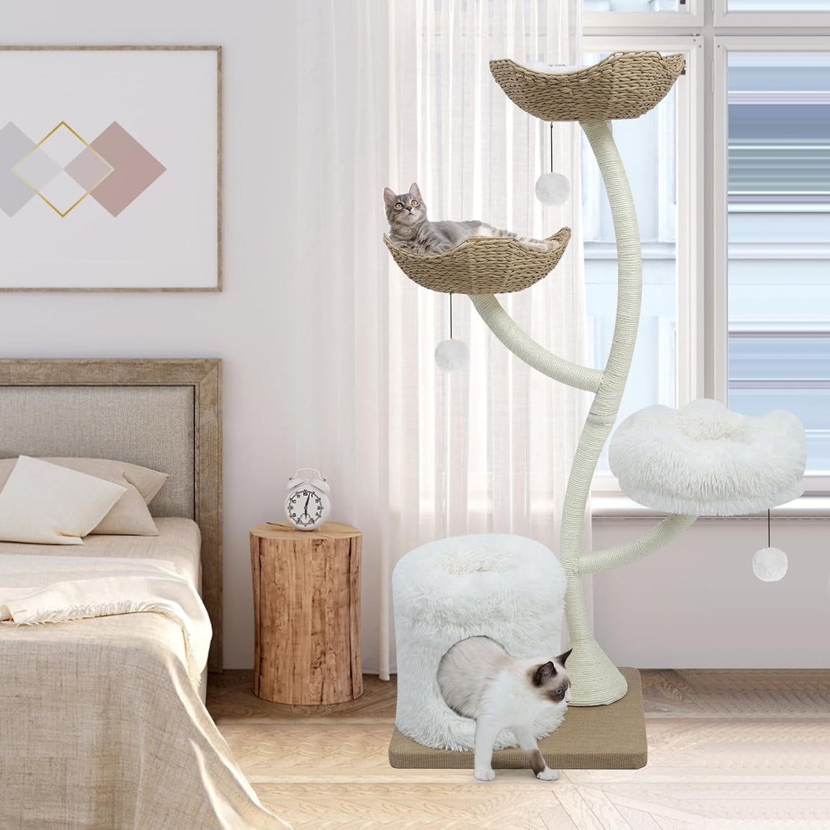 63” Tall Cat Tree Tower for Indoor Cats, Multi-Level Large Cat Climbing Furniture with Scratching