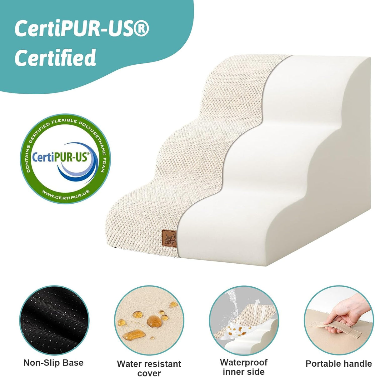 Dog Stairs for Small Dogs 15.7" H, Curved Dog Step for Puppy, Older Cat, Medium Pet Ramp for Sofa