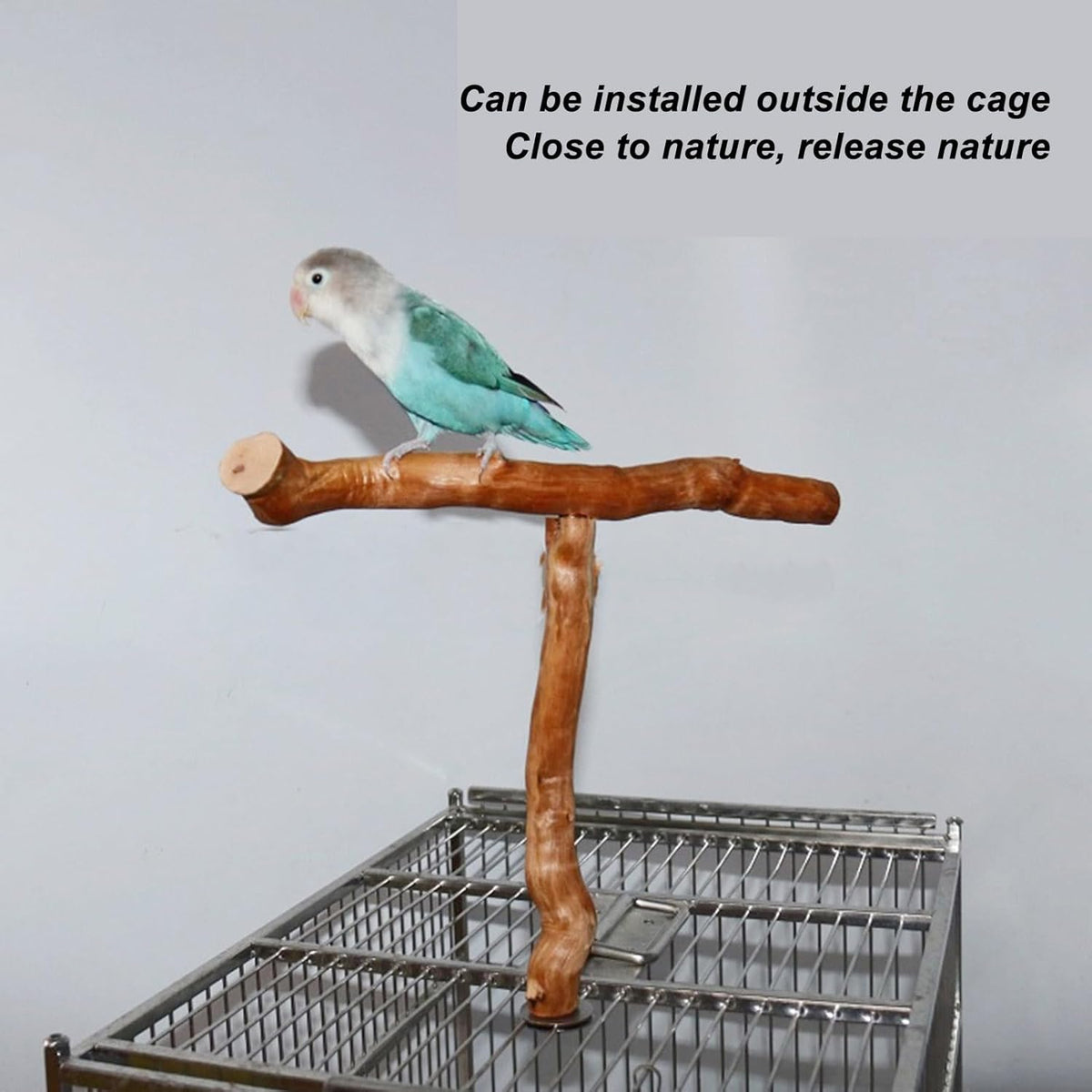 Wood Bird Perch, T Shaped Birdcage Stand Wooden Parrot Perch Stand Perch for Bird Cage Grinding