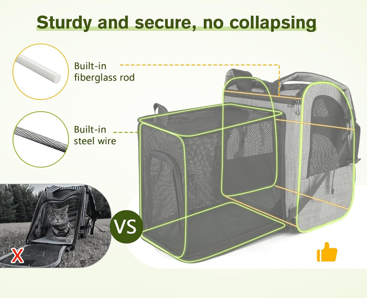 Pecute Cat Carrier Backpacks, Expandable Cat Backpack with Shade Cover, Breathable Mesh, Pet