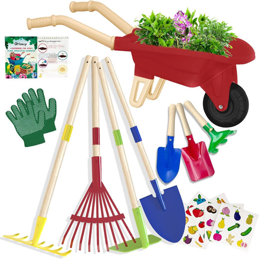 Kids Gardening Tools Outdoor Toys Set Backyard Play with Wheelbarrow Educational STEM Learning