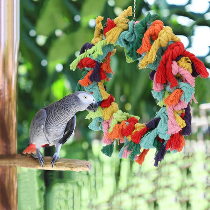 Bird Colorful Cotton Rope Hanging Ring Parrot Preening Grooming Chew Climb Biting Toy for African