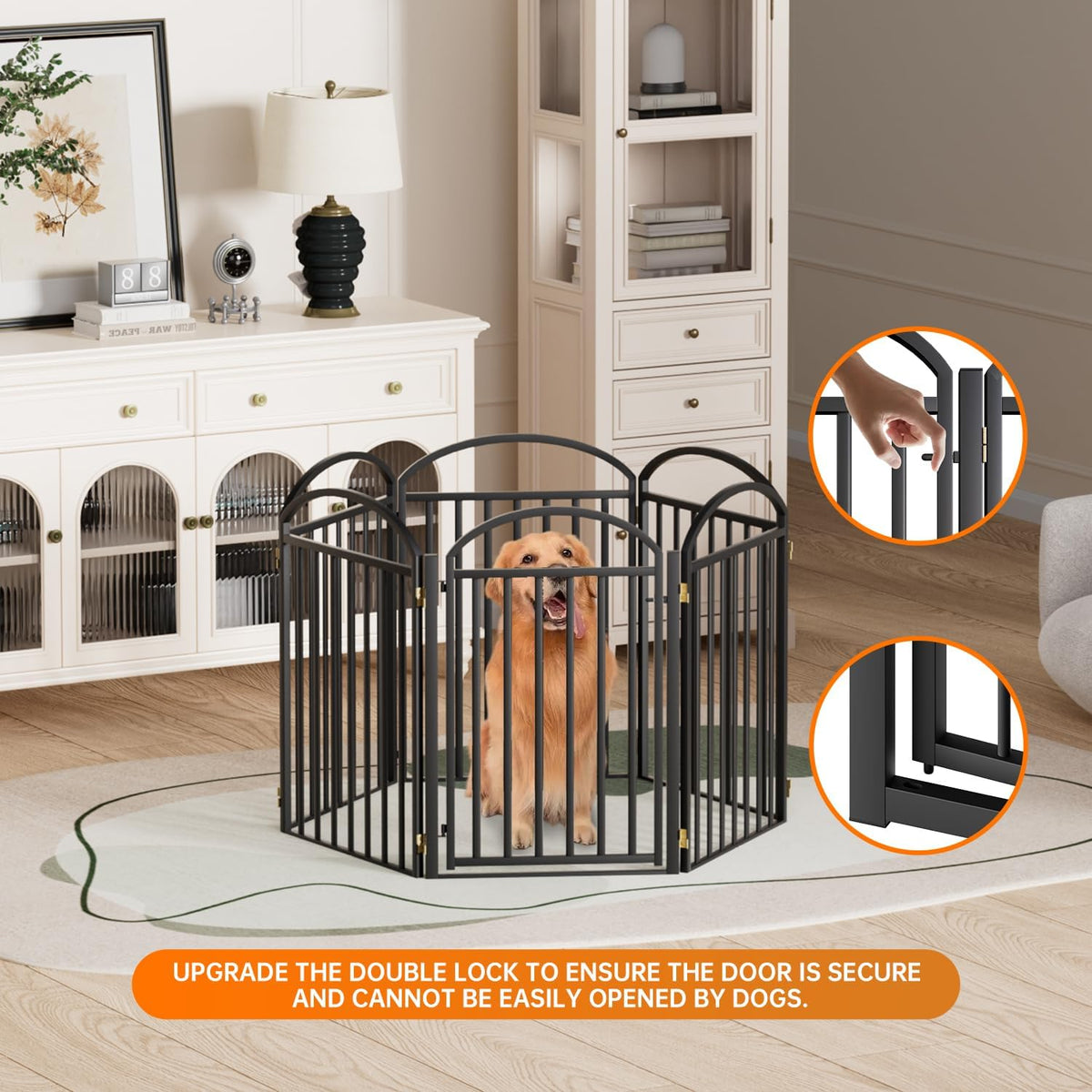 6 Panles Full Matel Freestanding Dog Gates with Door, 144"Extra Wide 32"Tall Free Standing Dog Pet