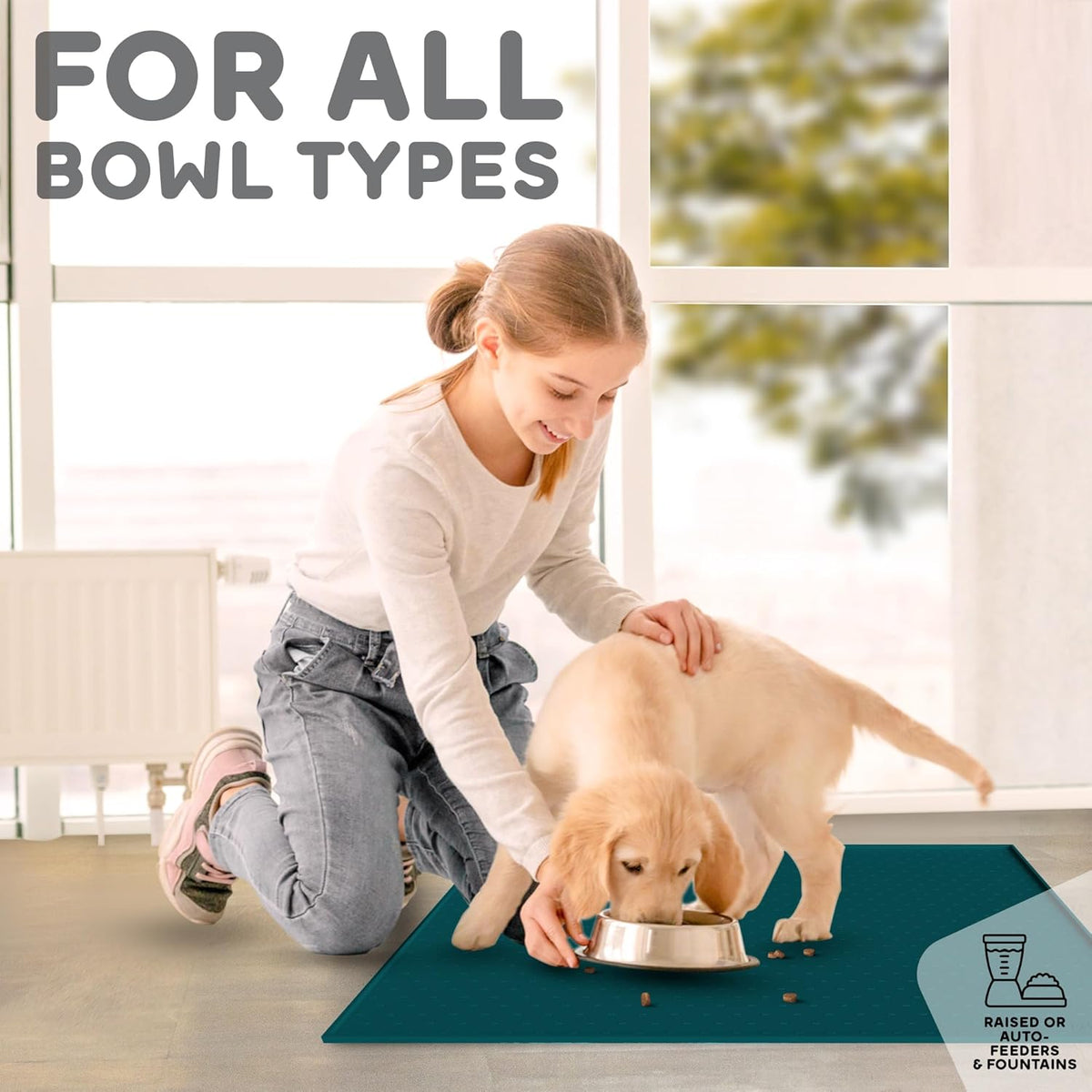 Dog Food Mat - 28x18 Raised Edges Dogs Mat for Food and Water Prevent Spill, Waterproof Cat Food