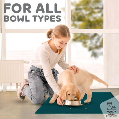 Dog Food Mat - 28x18 Raised Edges Dogs Mat for Food and Water Prevent Spill, Waterproof Cat Food