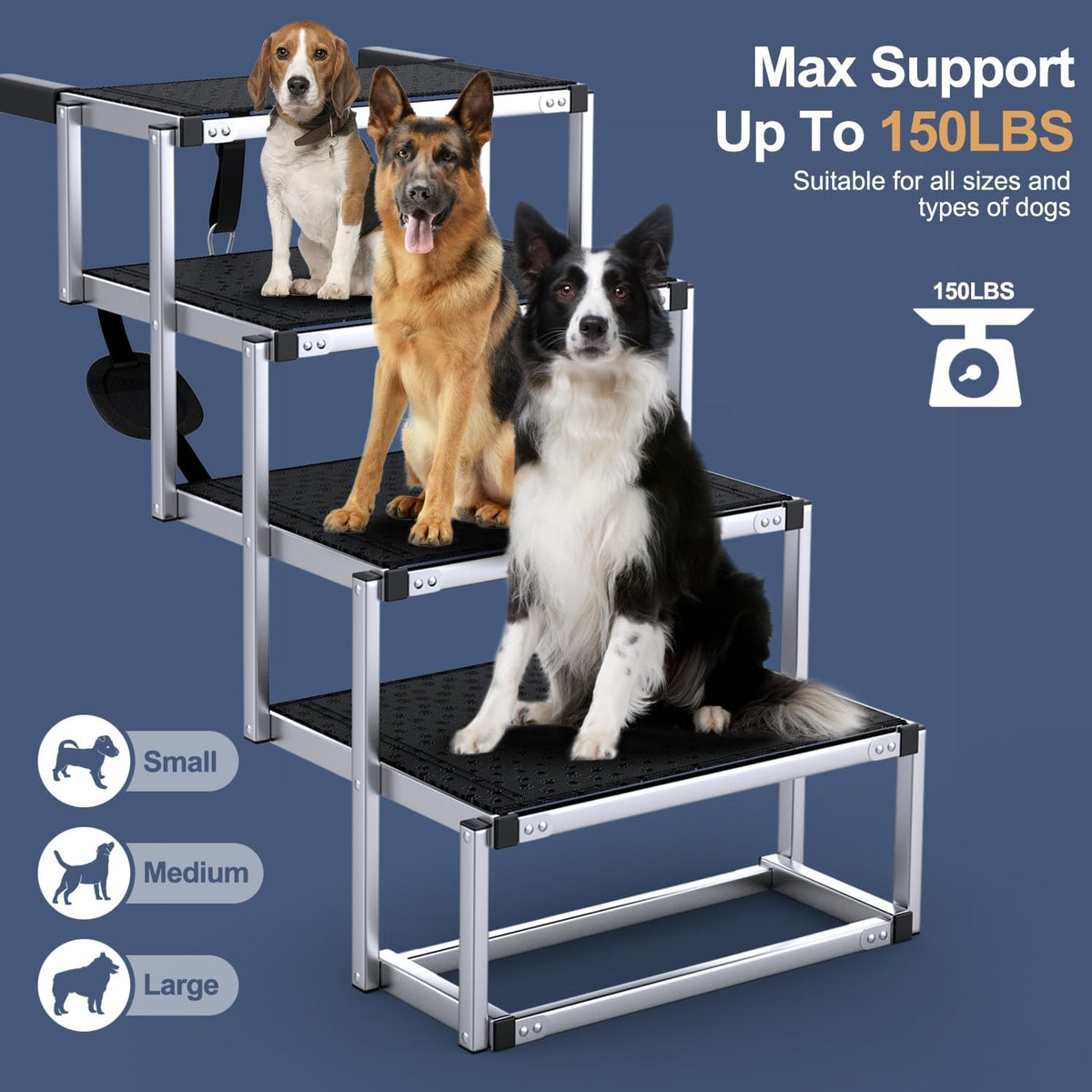 Dog Stairs for Car, Foldable Dog Ramp for Car with Non-Slip Surface, Portable Stairs Aluminum SUV