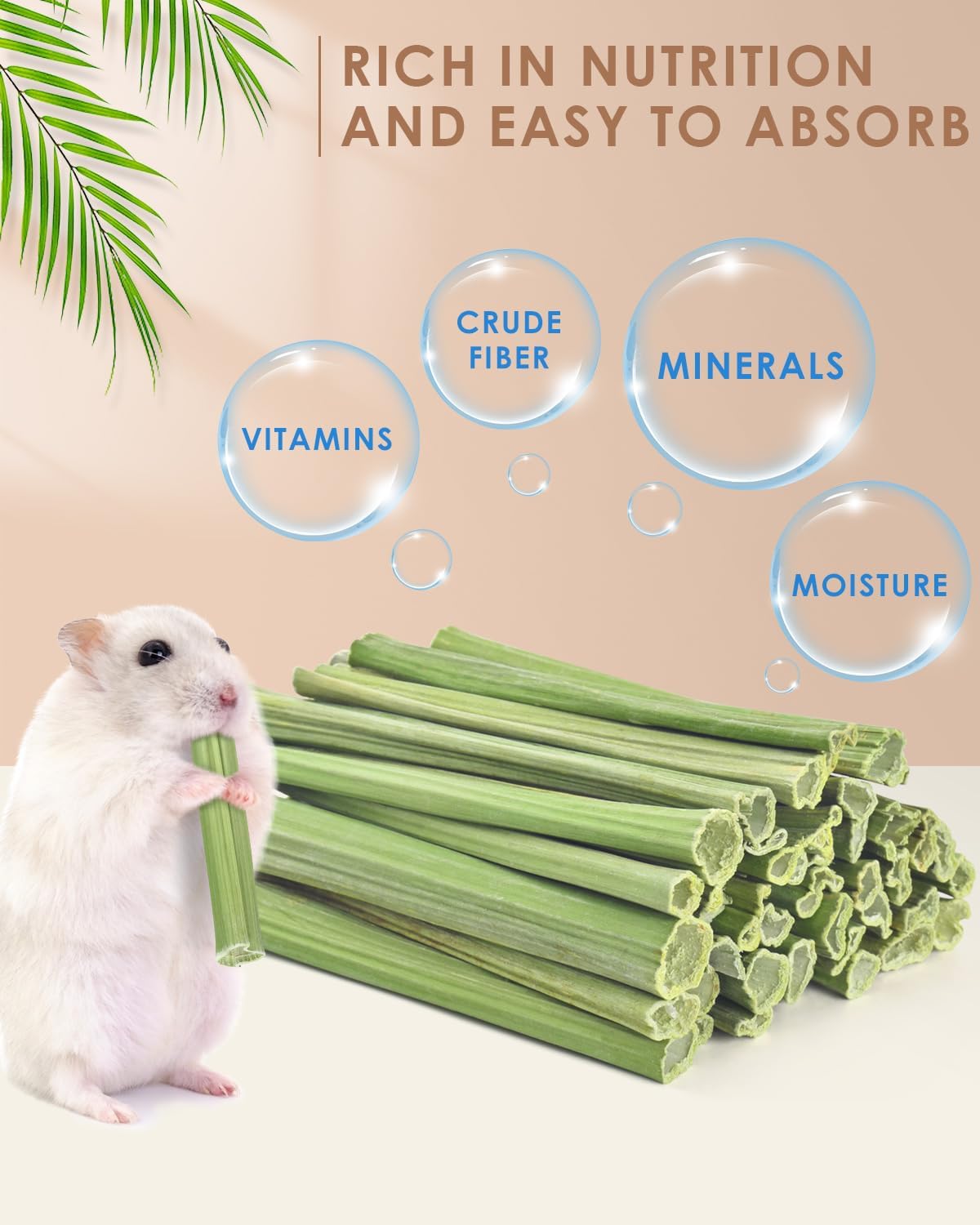 Bissap 50PCS Rabbit Chew Sticks, Natural Papaya Stems Bunny Chews Treats for Rabbits Hamsters