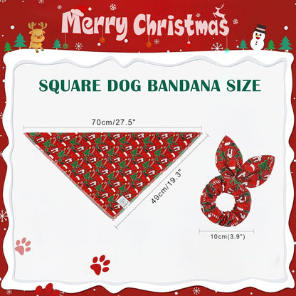 E-Clover Christmas Dog Bandanas & Matching Scrunchie Set Green Red Dog Scarf Bibs Pet Bandana with
