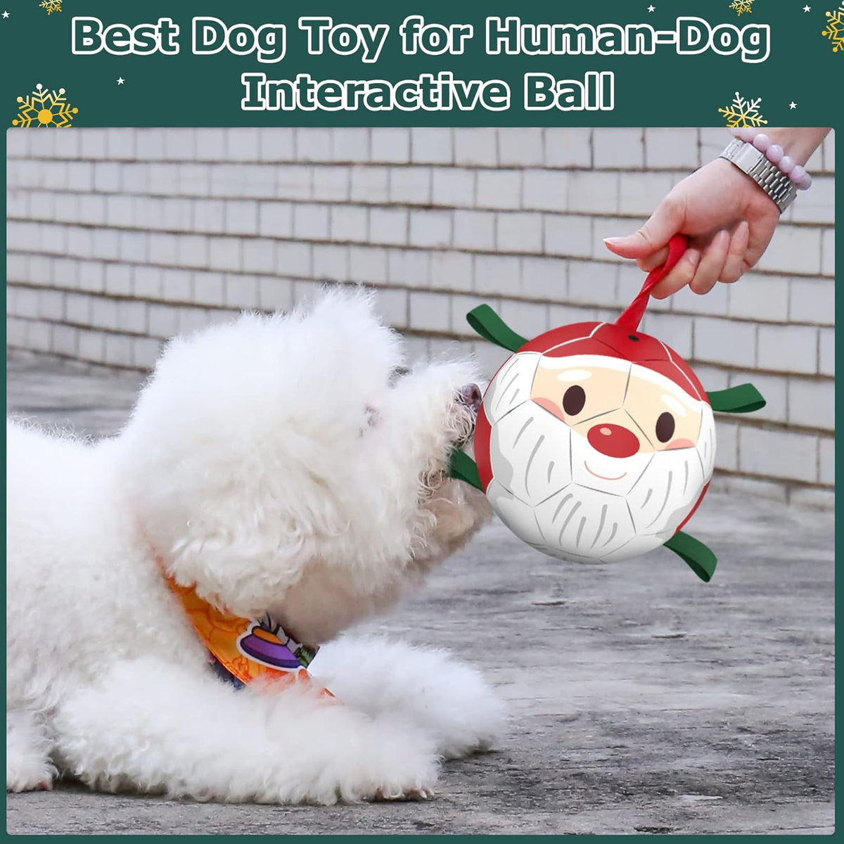 QDAN Christmas Dog Balls with Straps, Soccer Ball for Dogs for Small Medium Breed, Tug Toys for Dog