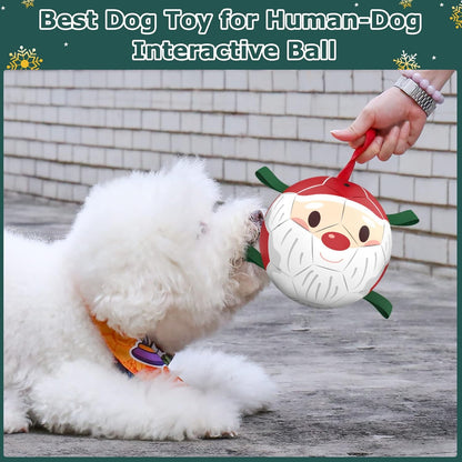 QDAN Christmas Dog Balls with Straps, Soccer Ball for Dogs for Small Medium Breed, Tug Toys for Dog
