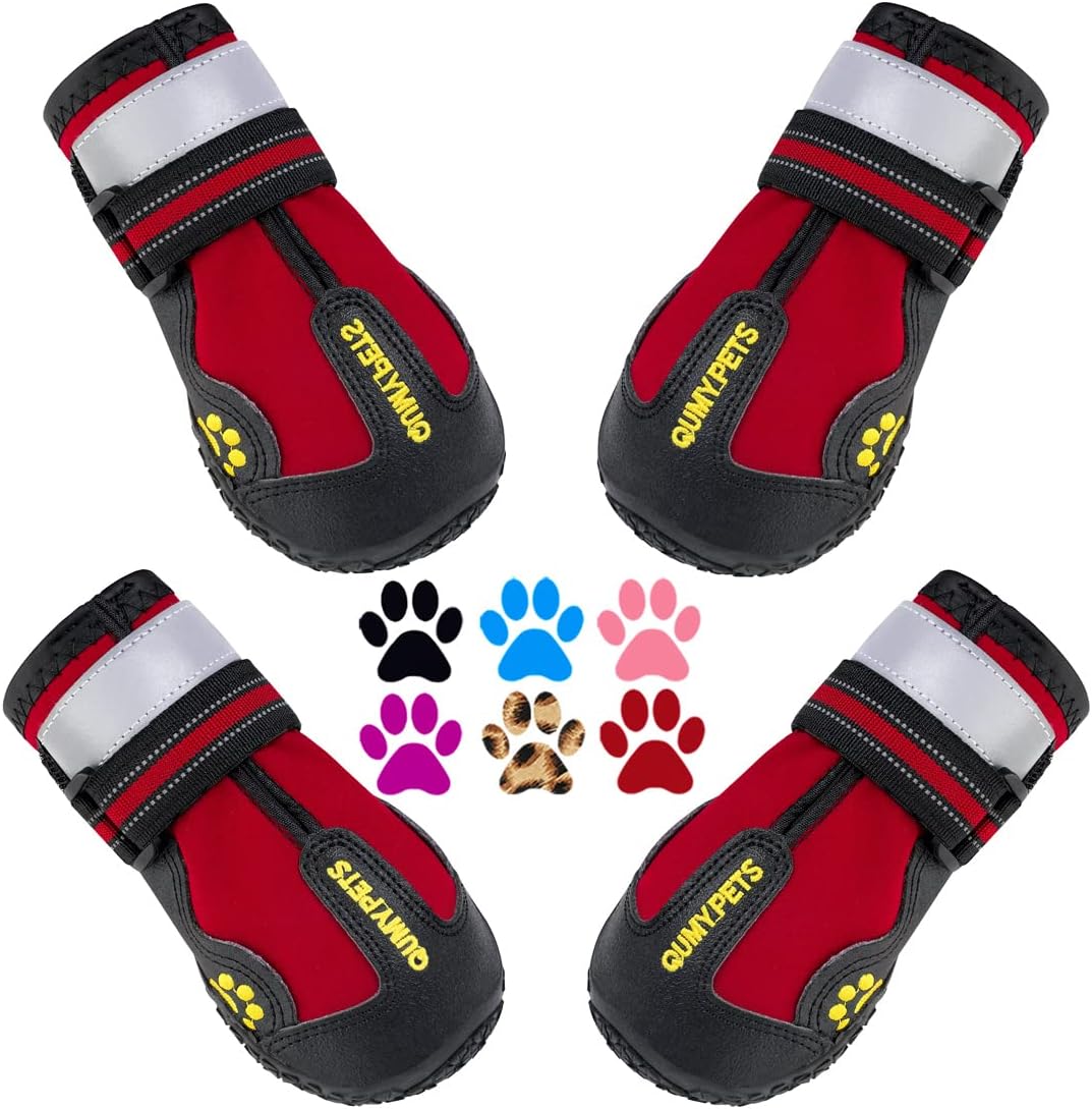 QUMY Dog Shoes for Large Dogs, Medium Dog Boots & Paw Protectors for Winter Snowy Day, Summer Hot