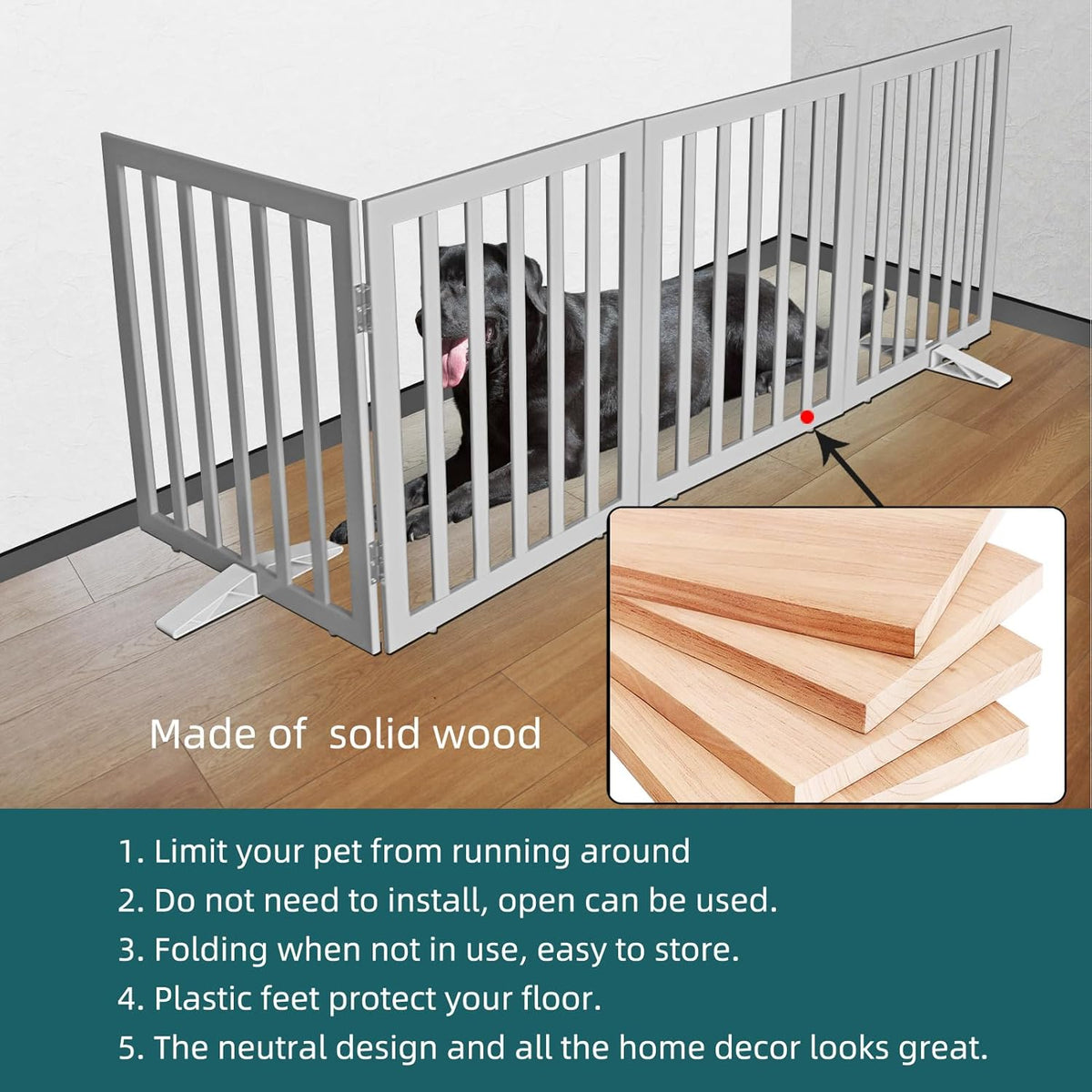 ZJSF Freestanding Indoor Dog Gate for House Foldable Wood Puppy Gate for Doorways Pet Gate for