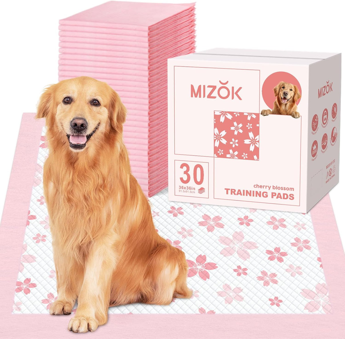 MIZOK 36x36 Puppy Pads Pink, Dog Pee Pads Leak-Proof with Quick-Dry Surface, Dog Pads Extra Large